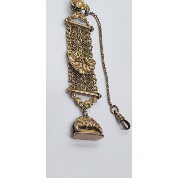Antique Mesh WATCH FOB 1903 Art Nouveau 12 Kt Gold Plated & Wax Seal Engraveable main image 10